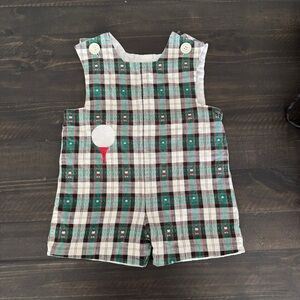 Vintage 90s Golf Plaid Romper Jon Jon Size 2 Boys Classic Traditions Made USA